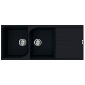 Evier Focus Graniteck 2 Bacs + Égouttoir Noir F.116B