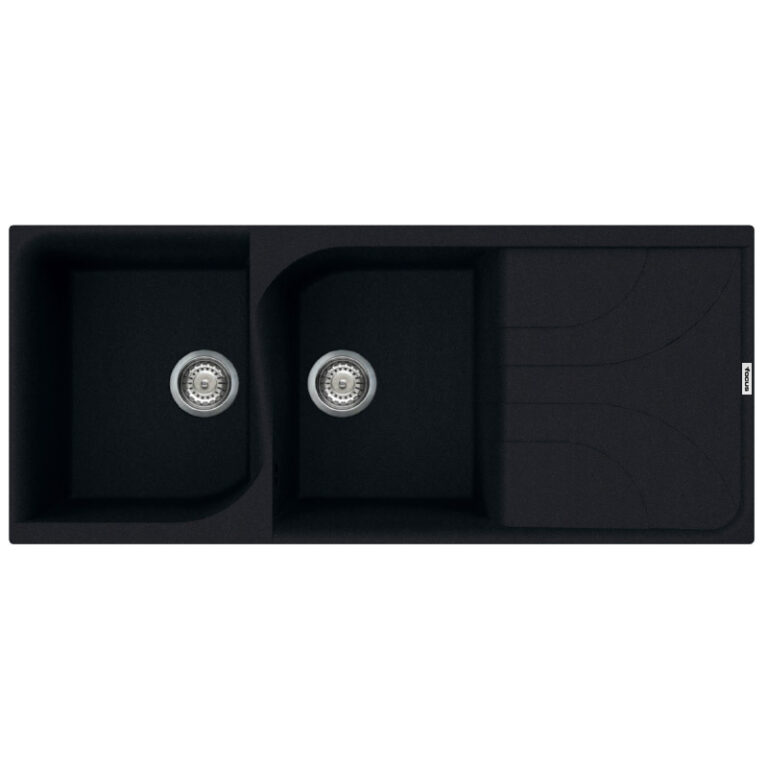 Evier Focus Graniteck 2 Bacs + Égouttoir Noir F.116B