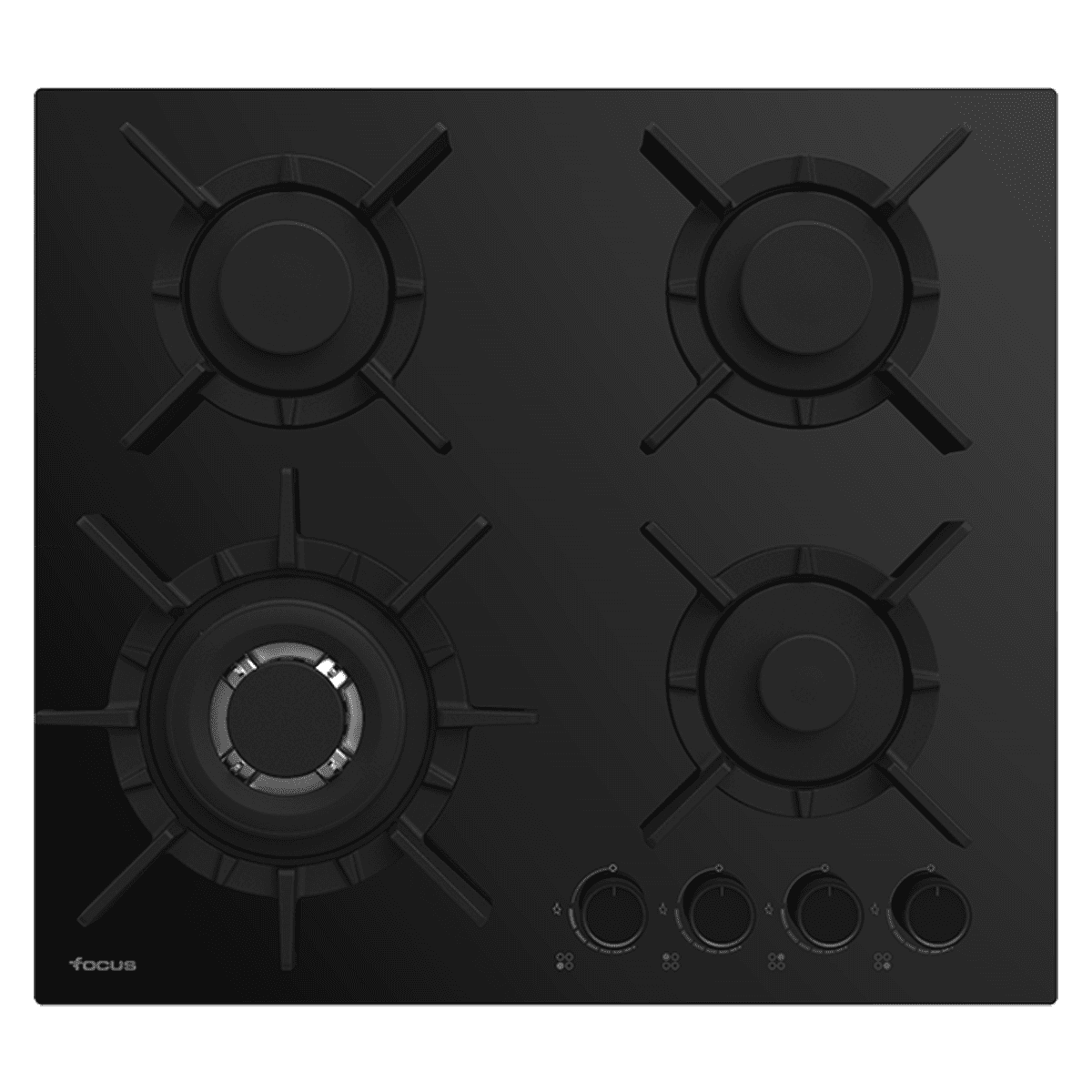 F_4015BS_BrxAlkc Plaque de cuisson Focus 4 Feux Fonte Vitro Noir 60Cm F.8015BS